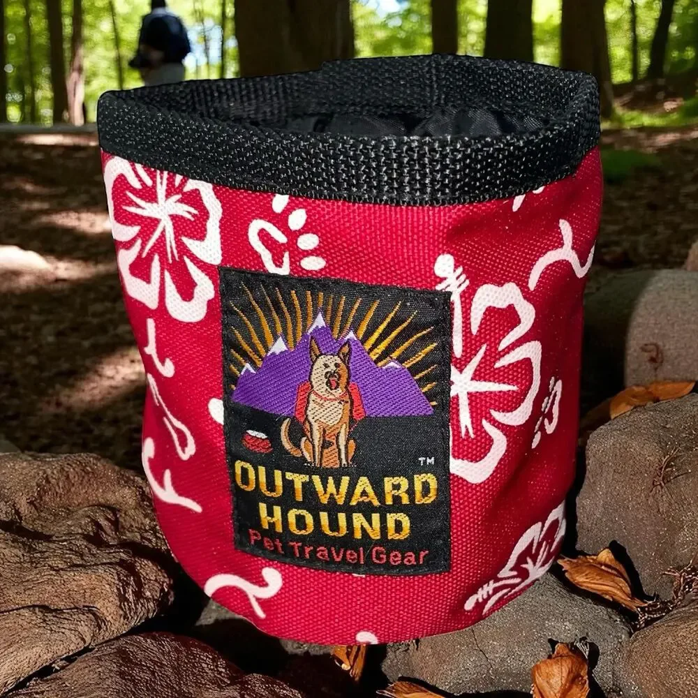 Outward Hound Dog Bowl Red Hawaiian Floral Collapsible 5